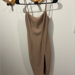 Naked Wardrobe Tan Spaghetti Strap Dress